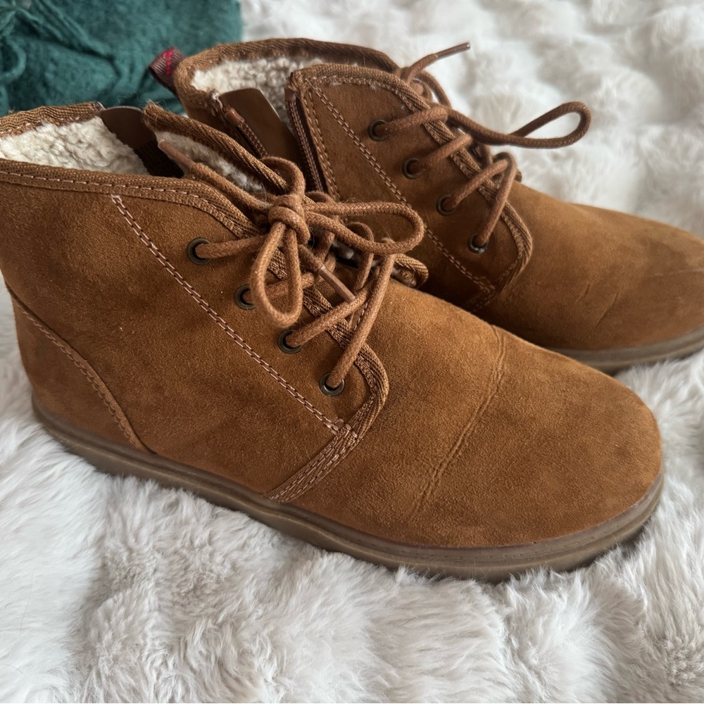 Kids Brown Suede Lace-Up Ankle Boots - Cozy Lined
